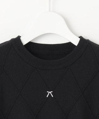 Feroux 【洗える】リボン刺繍ダイヤ柄 ニット ブラック系