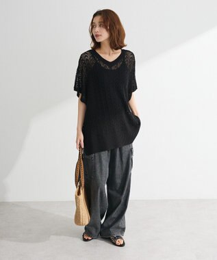 Green Parks 透かし編みニットチュニック Black