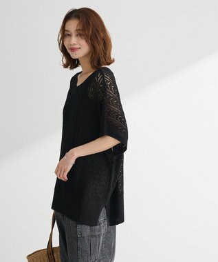 Green Parks 透かし編みニットチュニック Black