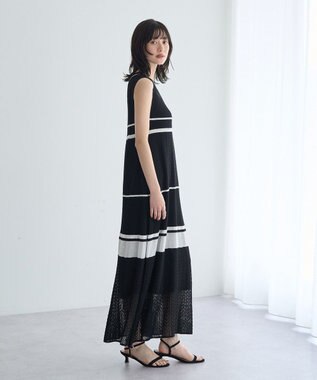 YECCA VECCA 【尾崎紗代子さん着用】透かし編みニットワンピース Black