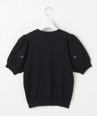 Feroux 【洗える】リボン刺繍ダイヤ柄 ニット ブラック系