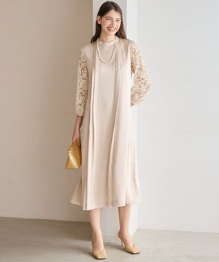 23区 【APPLAUDIR】ノーブルサテン レースコンビドレス シャンパン