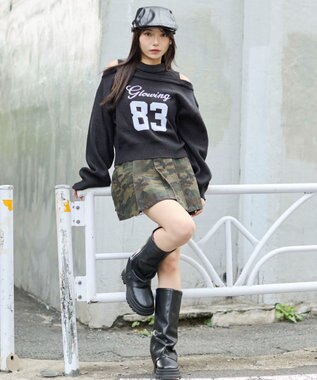 WEGO オープンショルダーナンバリングニット ブラック