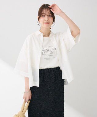 Green Parks 綿麻混５分袖ターンバックシャツ Off White