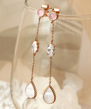 Tiaclasse 【金属アレルギー対応】　カラードロップロングピアス ピンクゴールド