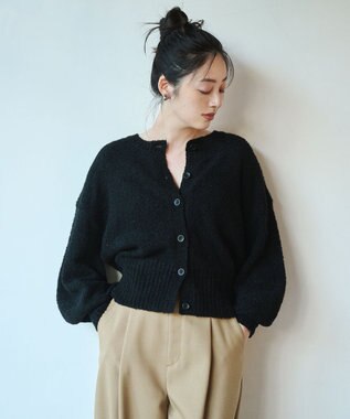 #Newans 【洗える】ボリュームスリーブニットカーディガン ブラック系
