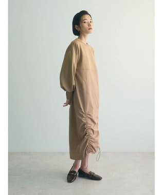 Green Parks armonia.異素材シャーリングワンピース Light Gray