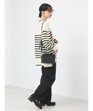 earth music&ecology ウォッシャブル脇スリットクルーネックプルオーバー Border Ivory