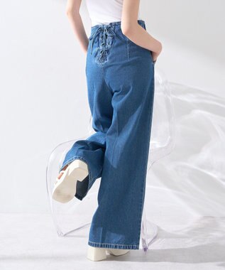 earth music&ecology フロントＺＩＰバックレースアップデニム Medium Indigo