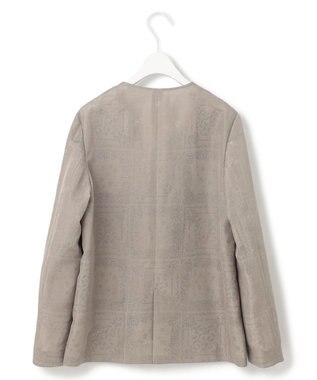 ICB 【日本製・洗える】ペイズリーレノクロス ノーカラージャケット クリームブラウン系