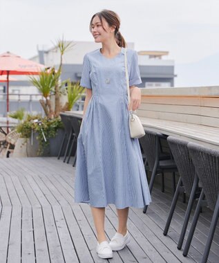 Tiaclasse 【洗える】サッカーストライプワンピース ブルーストライプ