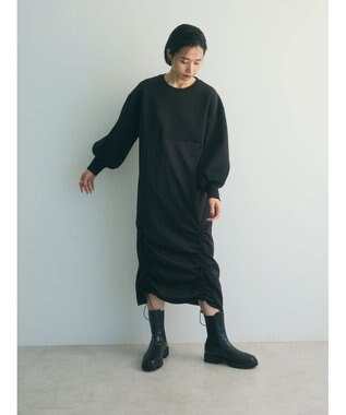 Green Parks armonia.異素材シャーリングワンピース Light Gray