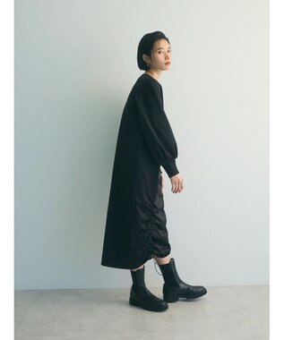 Green Parks armonia.異素材シャーリングワンピース Light Gray