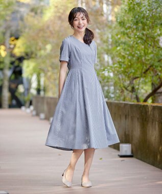 Tiaclasse 【洗える】サッカーストライプワンピース ネイビーストライプ