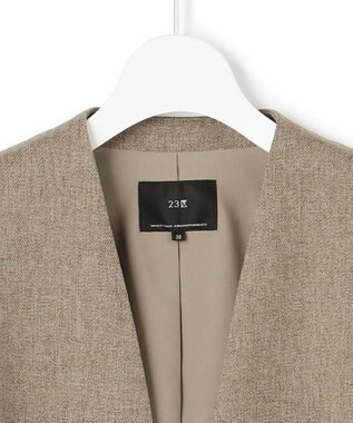 23区 【洗える】ウールライクカルゼ ノーカラー ジャケット ブラウン系