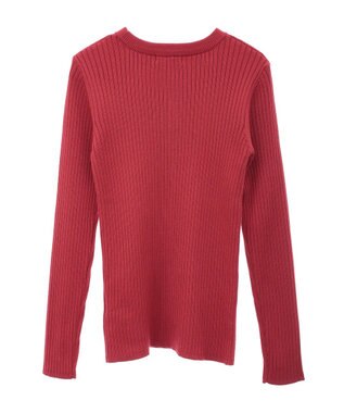 CRAFT STANDARD BOUTIQUE 洗える/とてもちクルーネックリブニットプルオーバー Red