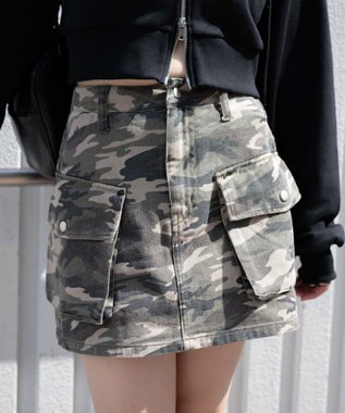 WEGO ヴィンテージウォッシュカーゴミニスカート 柄1