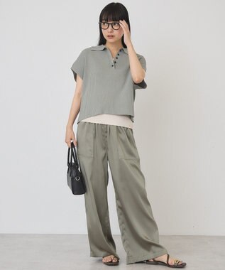 AMERICAN HOLIC フレンチスリーブリブニットポロ Green