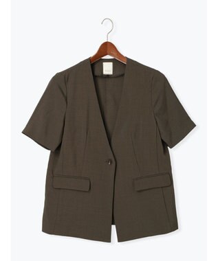 Te chichi 麻調Yカラージャケット チャコールグレー