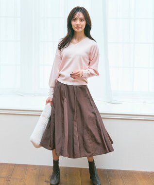 Feroux 【洗える】Vネック プルオーバー ニット ローズ系