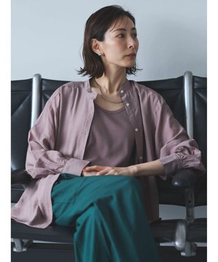 Green Parks バンドカラーシアーシャツ Brown