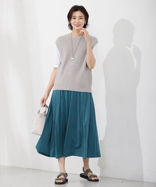J.PRESS LADIES 【洗える】ジャージー フレアースカート ターコイズブルー系