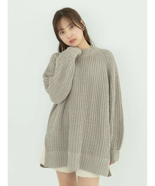 earth music&ecology マットモール片畦チュニック Gray Beige