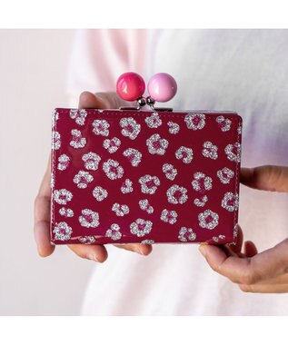 tsumori chisato CARRY グリッターフラワー がま口 2つ折り財布 ボルドー