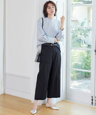 自由区 S 【UVカット・接触冷感・洗える】コットンサテンクロップド丈ワイドストレート パンツ ネイビー