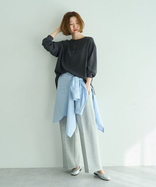 YECCA VECCA 2wayリブMIXジョーゼットブラウス Charcoal Gray