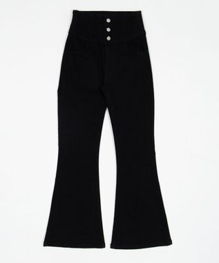 WEGO 【ストレッチ/美脚/脚長シルエット/XSSMサイズ展開】ハイウエストストレッチフレアデニムパンツ デニムブラック