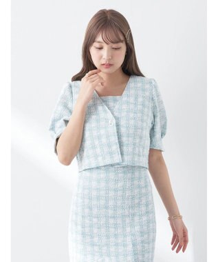 earth music&ecology ＳＥＴ２点　カットソーツィードアンサンブル Check Green