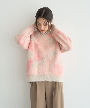 YECCA VECCA フラワー柄シャギーニット Pink