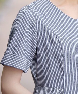 Tiaclasse 【洗える】サッカーストライプワンピース ネイビーストライプ