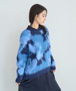 YECCA VECCA フラワー柄シャギーニット Blue