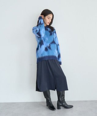YECCA VECCA フラワー柄シャギーニット Blue