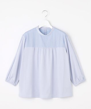 J.PRESS LADIES L 【洗える】プレーティングジャージー モックネックカットソー サックス系