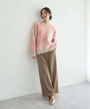 YECCA VECCA フラワー柄シャギーニット Pink