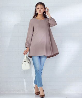 Tiaclasse 【洗える・スマート裏起毛】アシメタックチュニックブラウス グレージュ