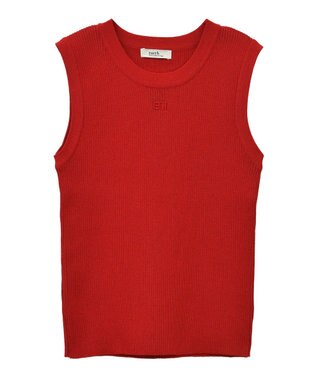 earth music&ecology ロゴ刺繍ノースリーブニットプルオーバー Red