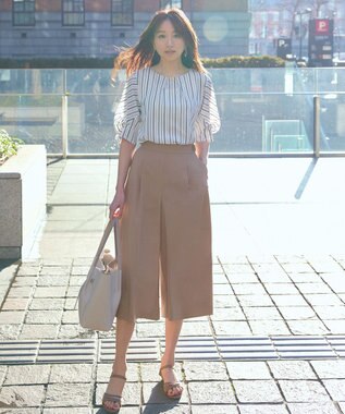 ANY SIS 【接触冷感・吸水速乾・UVケア】エアリードレープスムース タックスリーブ ブラウス オフストライプ