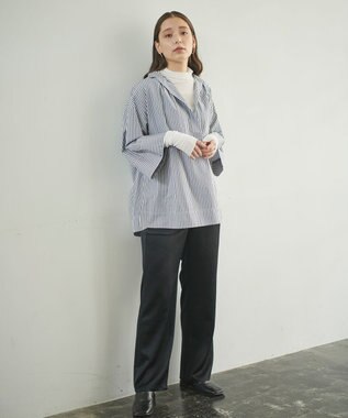 #Newans 【ANSWER for ヘルシーカジュアル】ワイドスリーブシャツ グレー系ストライプ