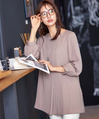 Tiaclasse 【洗える・スマート裏起毛】アシメタックチュニックブラウス グレージュ