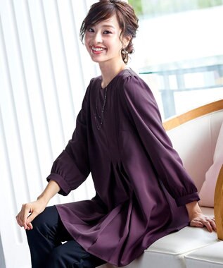 Tiaclasse 【洗える・スマート裏起毛】アシメタックチュニックブラウス パープル