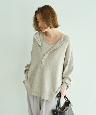YECCA VECCA 2wayヘンリーネックルーズニット Beige