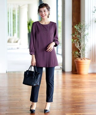 Tiaclasse 【洗える・スマート裏起毛】アシメタックチュニックブラウス パープル