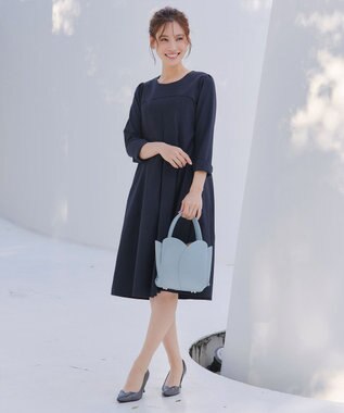 Tiaclasse L ボックスタックAラインワンピース ネイビー