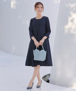 Tiaclasse L ボックスタックAラインワンピース ネイビー