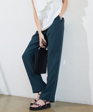 ICB L 【WEB限定カラーあり・洗える】 ライトダブルクロス ストレートパンツ ダルブルー系