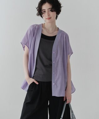 Green Parks フレンチスリーブリブドッキングシャツ Purple